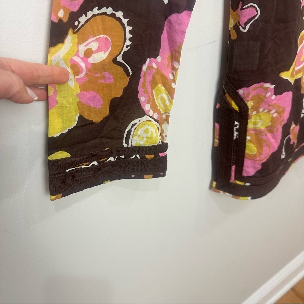 Tory Burch Cotton Tunic Batik Floral Brown Pink - Picture 3 of 4